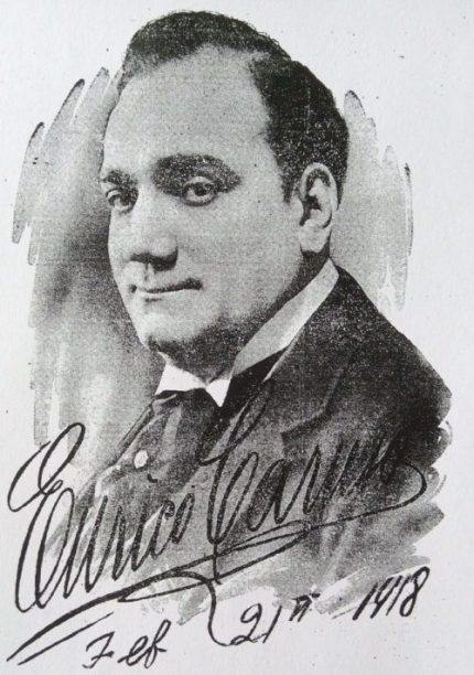 Photograph of Enrico Caruso above autograph and date, Feb 21st 1918.
