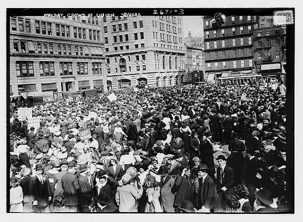 Crowd of workers marching in Union Square, New York, 1913.