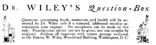 Header for Dr. Wiley's Question-Box, Good Housekeeping magazine, 1918, with instructions for submitting questions.