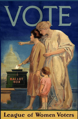 League of Women Voters poster, 1920, women looking at Capitol.