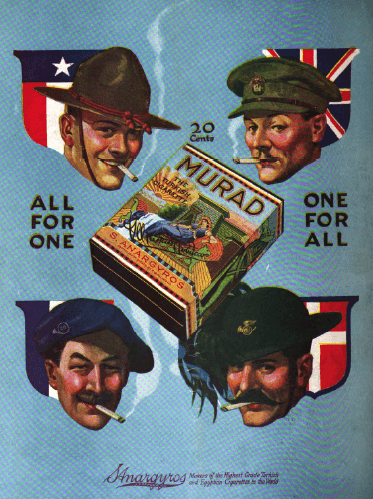 Murad cigarette ad with Allied soldiers smoking.
