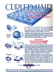 1918 ad for Restgood mattress with headline Curled Hair: The Natural Mattress Filler.
