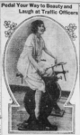 Helen Lee Worthing on exercise bicycle, 1921.