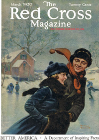 Norman Rockwell Red Cross cover, couple skating.