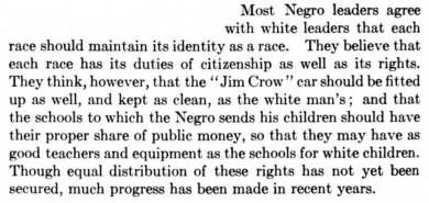 Text from The Story of Our Country by E. Boyd Smith claiming Negro leaders favor segregation.