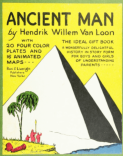 Cover, Ancient Man, by Hendrik Willem Van Loon, pyramids on yellow background.