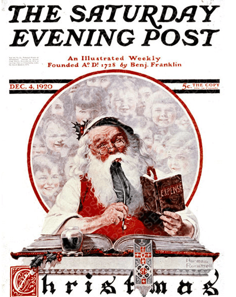 Norman Rockwell December 16, 1920 Saturday Evening Post cover, Santa.