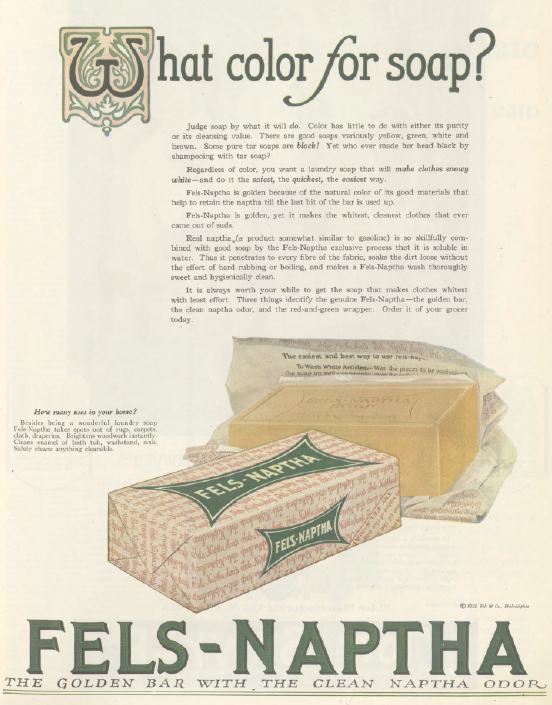 Fels-Naphtha soap ad, Ladies' Home Journal, January 1921.