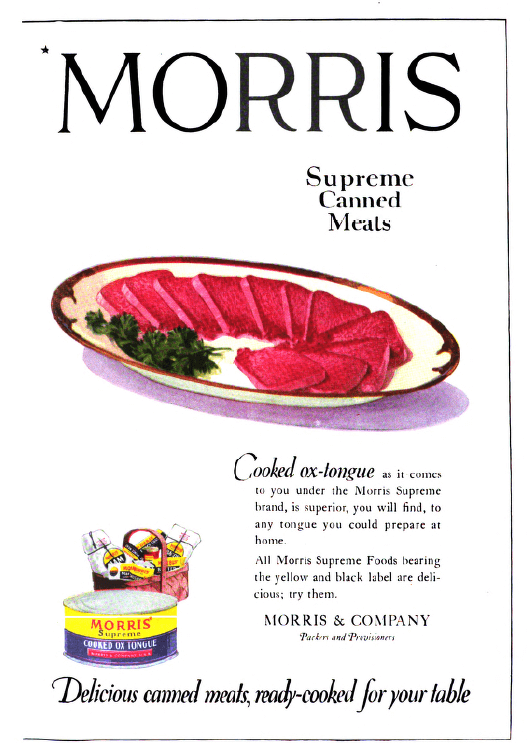 Morris canned meat ad, Good Housekeeping, January 1921.