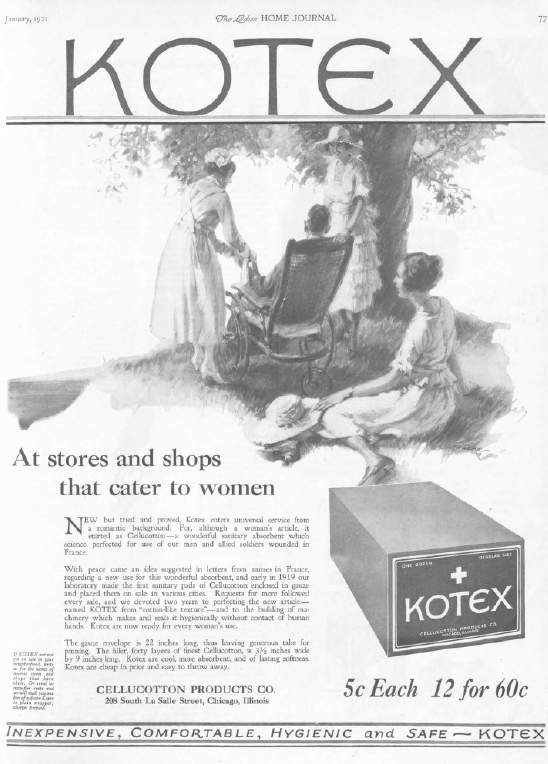 First Kotex ad, Ladies' Home Journal, January 1921.
